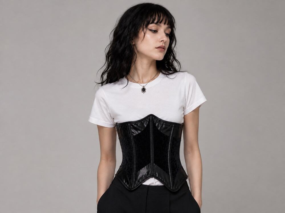 Coquette Black Boned Corset Top L | Velvet & Satin | Gothic Fairy Grunge